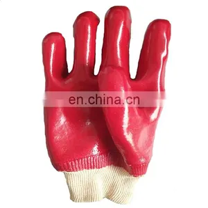 Oil & Chemical Resistant Hand Protection Cotton Interlock Knit Wrist Red PVC Gauntlet Gloves thumbnail-3