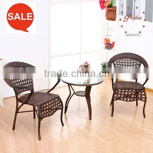 Outdoor RATTAN Armchair and Round Table WITH GLASS TOP thumbnail-1