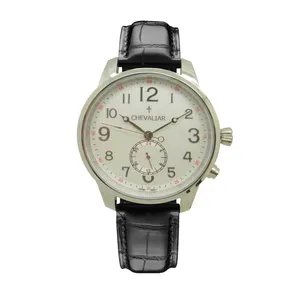 Stainless Steel Case Fashion Man Watch Genuine Leather Dual Time Quartz Watch thumbnail-2