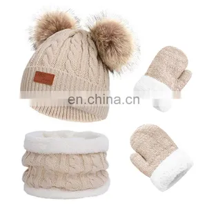 3Pcs Kids Winter Knitted Hat Scarf Gloves Set With Warm Fleece Lined for Children Girls Boys of 1-3 Years thumbnail-4
