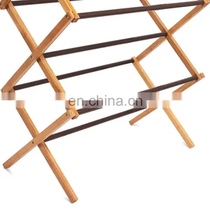 3 Tier Foldable Bamboo Wooden Clothes Drying Rack Water-Resistant thumbnail-3