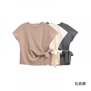 New Style European-style Women's Casual and Versatile Off-shoulder Short-sleeved Soft Knitted T-shirt thumbnail-1