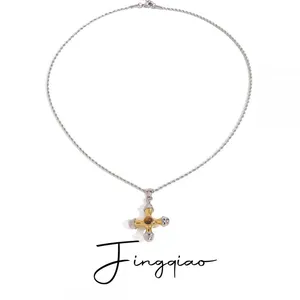 Custom Green Rhinestone Stainless Steel Necklace - 18K Gold Plated Fashion Jewelry thumbnail-5