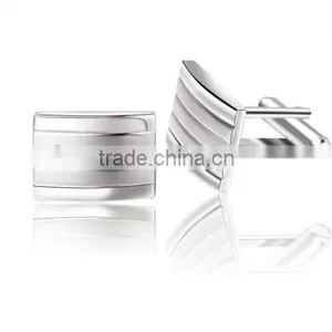 Mens Plain Silver Rectangle Business Wedding Cufflinks, High Polished Business Cufflinks thumbnail-1