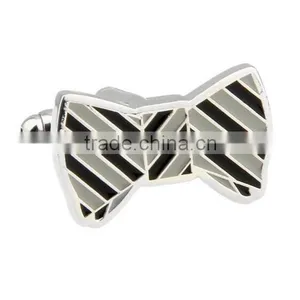 Stainless Steel Bow Tie Black Gray Cufflinks thumbnail-1