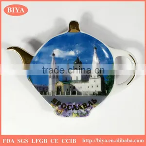 Personalized New Design Ceramic Porcelain Tea Bag Holder With Custom Design Decal Golden Famous Scenic Spot Print thumbnail-1