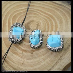 LFD-0046B Wholesale Druzy Turquoise Stone Pave Rhinestone Crystal Connector Beads For Making Bracelet thumbnail-2