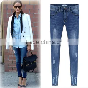 2014 Hot Sale Wholesale Women Jean Pants Denim Blue Lady Skinny Pencil Denim Jean Pants Price Cheapest Hot thumbnail-1