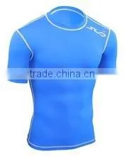 Polyester/Spandex/Poly Lycra Plain Short Sleeve Round Neck Royal Blue Compression Shirt thumbnail-1