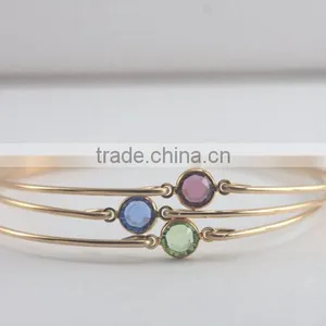 Popular Color Crystal Bangle Bracelet 925 Sterling Silver Stackable Birthstone Bracelets thumbnail-2