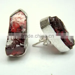 Garnet Raw Gemstone 925 Sterling Silver Stud Earring Jewelry, Rough Gemstone Stud Earrings, Designer Gemstone Matt Jewelry thumbnail-2