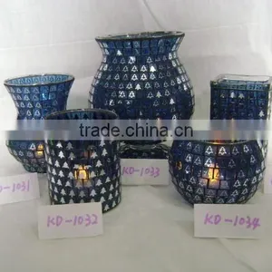 Mosaic Glass Vase and Candle Holder With Electroplating Patern thumbnail-4