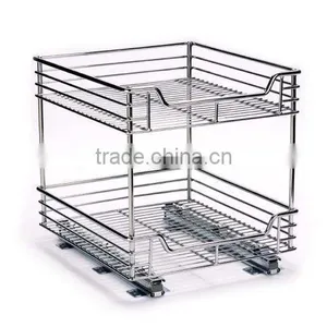 Kitchen Bathroom Utility Room Two-Tier Chrome Sliding Cabinet Shelf Organizer thumbnail-1