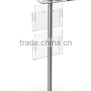 Church Pulpit Designs Acrylic Podium for Floor, Aluminum Pole & Base, 6 Brochure Pockets - Clear & Silver thumbnail-3