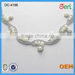 Crystal Rhinestone Trimming, Metal Claw Base Dress Chain and Trims With Plastic Pearl thumbnail-3