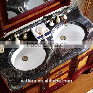WTS-8021A French Double Ceramics Sink Rubber Solid Wood Bathroom Vanity Cabinets With Matching Mirror thumbnail-3