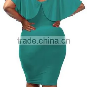 Women's Batwing Sleeve V Neck Solid Bodycon Plus Size Dress thumbnail-3