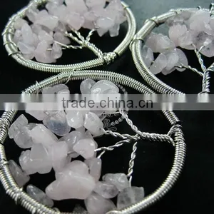 50mm Round Handmade Wiring Tree in Random Pink Rose Quartz Stone Pendant Charm DIY Supplies 1820257 thumbnail-3