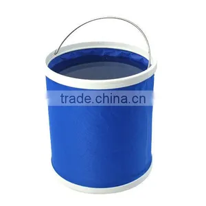 Car Travel Foldable Design Water Bucket Fish Pail Blue White 11L thumbnail-1