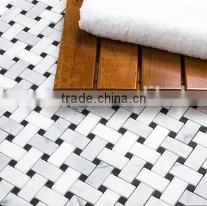 Basketwave Carrara White Marble Mosaic Tile thumbnail-3