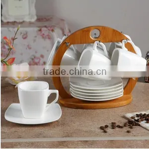 Tea Set Popular Hotel Square Espresso Ceramic Coffee Cup and Saucer thumbnail-1