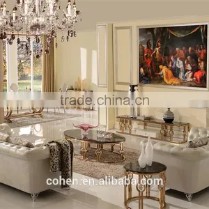 Promotion Modern Stainless Steel Marble Coffee Table Oval Shape B818 thumbnail-5