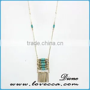 Synthetic Turquoise Gemstone Necklace Jewelry With Gold Plated Chain thumbnail-3