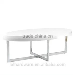 Eurostyle Stainless Steel Base Oval Coffee Table in White Lacquer thumbnail-1
