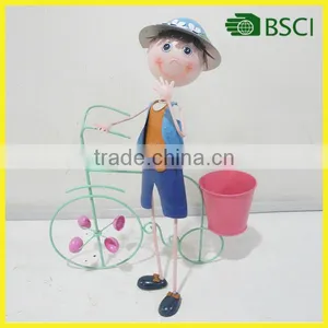 Outdoor Decoration Hot Selling Doll With Bicycle Theme Metal Flower Pot thumbnail-1