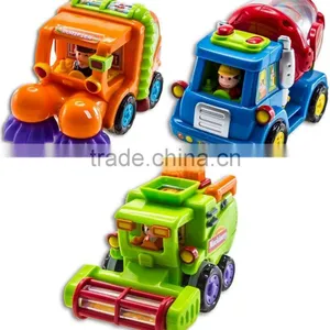 Push and Go Friction Powered Car Toys for Boys - Street Sweeper Truck, Cement Mixer Truck, Harvester Toy Truck thumbnail-2