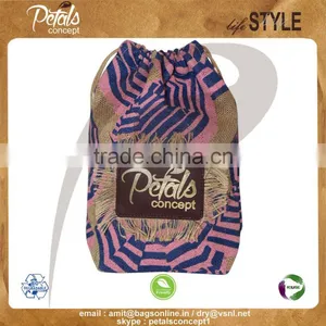 Top Quality Two Color Umbrella Print All Overjute Pouch With Cotton Drawstring Closure thumbnail-1
