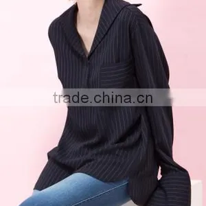WOMEN'S FALL BLACK WHITE STRIPE LONG SLEEVE BLOUSE thumbnail-3