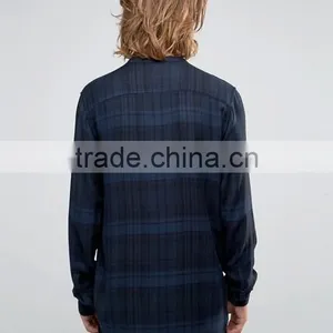 Long Sleeve Collarless Design Mens Pre-Shrunk 100% Viscose Lightweight Check Print Comfort Fit Casual Shirts thumbnail-2