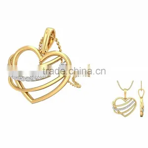 Two Tone Plated Latest CZ Studded Heart Pendant thumbnail-1