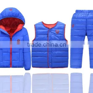 Custom Made New Design Casual Children Kids 3 Pcs Winter Clothing Sets(jacket+vest+pants) thumbnail-2