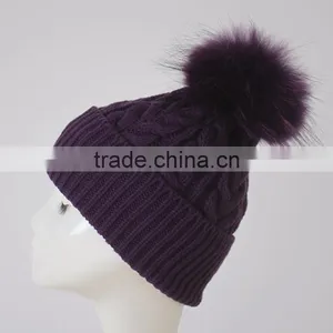 Myfur Raccoon Fur Pom Pom Knit Hat Winter Knit Hat With Top Ball thumbnail-1