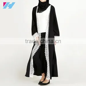 New Model Abaya in Dubai 2017 Wholesale Lace Cotton Liene Robes Musulmane Turkey Hijab Abaya Muslim Cardigan Moroccan Kaftan thumbnail-1