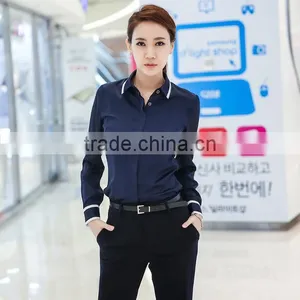 Custom High Quality Woman Clothes Fashionable Navy Blue Elegant Ladies Blouse Wholesale thumbnail-1