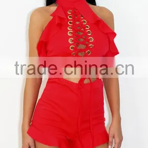 B33751A New Autumn Fashion Wholesale Lace up Bandage Shorts Jumpsuit thumbnail-4