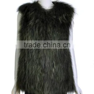 YR726 Chongfu China New Arrival Geuine Raccoon Knit Fur Vest/Women Fur Vest OME thumbnail-2