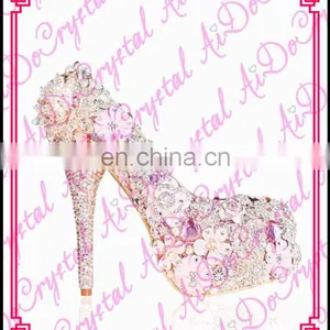 Aidocrystal Pink Luxury Handmade Crystal Platform Wedding Shoes,China Womens Shoes,Women Shoes High Heels thumbnail-1