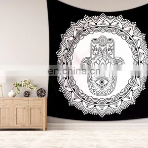 Indian Queen Size Hamsa Fatima Gypsy Cotton Throw Handmade Decor Tapestry Bedspread Wall Hanging thumbnail-1