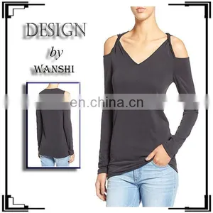 Fashion Design Cold Shoulder Top Latest Long Sleeve Shirt Ladies Blouses & Tops thumbnail-1