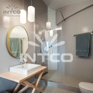 Aluminum Framed Round Mirror, Gold Round Wall Mirrors, Bathroom Mirror Metal Frame thumbnail-1