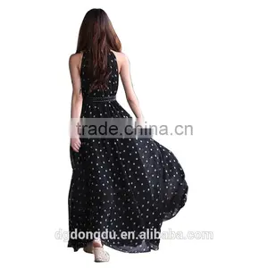 Retail Fashion Women's Polka Dots Maxi Long Casual Summer Beach Party Chiffon Dress,Big Size Women Sundress Free Shipping thumbnail-4