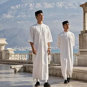 TR 80/20 Polyester/Viscose Woven High-grade Breathable Fabric White Middle Robe Arabian Medium Robe Islamic Robe thumbnail-1