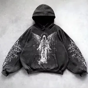 New Retro Oversized Black Winter Embroidered Hoodie Solid Loose Pullover Sweatshirt 100% Cotton Streetwear for Men and Women thumbnail-2