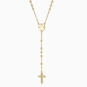 Shining Star Jewelry 14K Gold Charms Virgin Mary Cross Pendant Rosary Necklace thumbnail-4