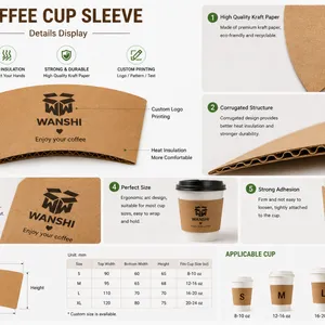 Custom Printed Kraft Paper Coffee Cup Sleeve Corrugated Cup Holder thumbnail-2