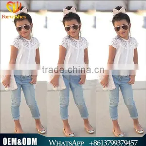 2016 Hot Selling Children Summer Clothes Cowgirl Suits Girls Clothes Sets Fashion Kids Casual Shirt+Jeans 2pcs Sets thumbnail-1